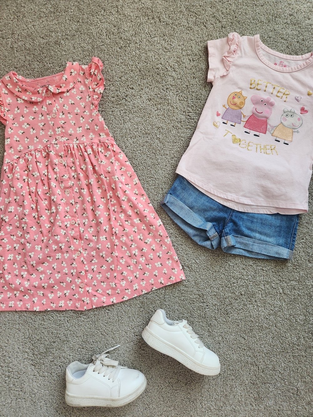 Girls 5T Mix & Match Bundle | Pink, Peppa Pig, Floral, Denim, Dress | 3 Pieces